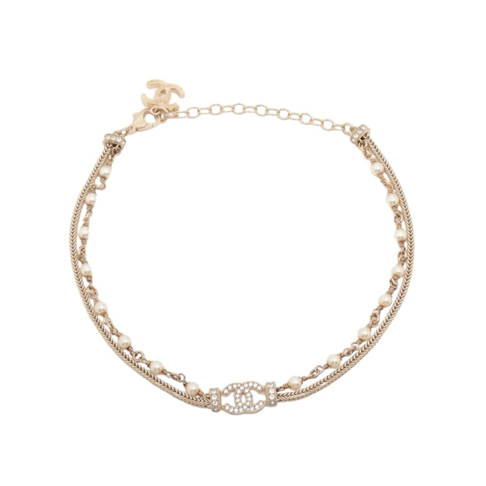 CHANEL Gold and White Pearl Choker Necklace